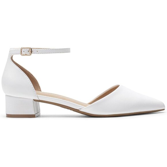 Dream Pairs Women's White Faux Leather Closed Pointed Toe Low Heel Pumps Shoes - Picture 2 of 8